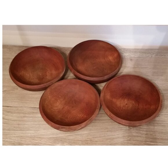 Vintage Japan wooden bowls set 4 rustic boho cottage rustic farm decor. - Picture 1 of 5